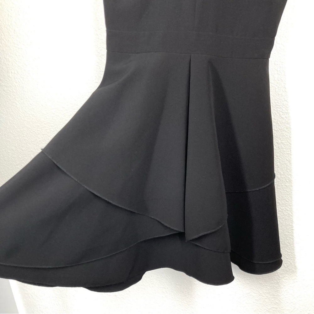 Aqua Women's Black Sleeve Less Mini Dress Small Deep V Neck Ruffled Skirt - Picture 7 of 14